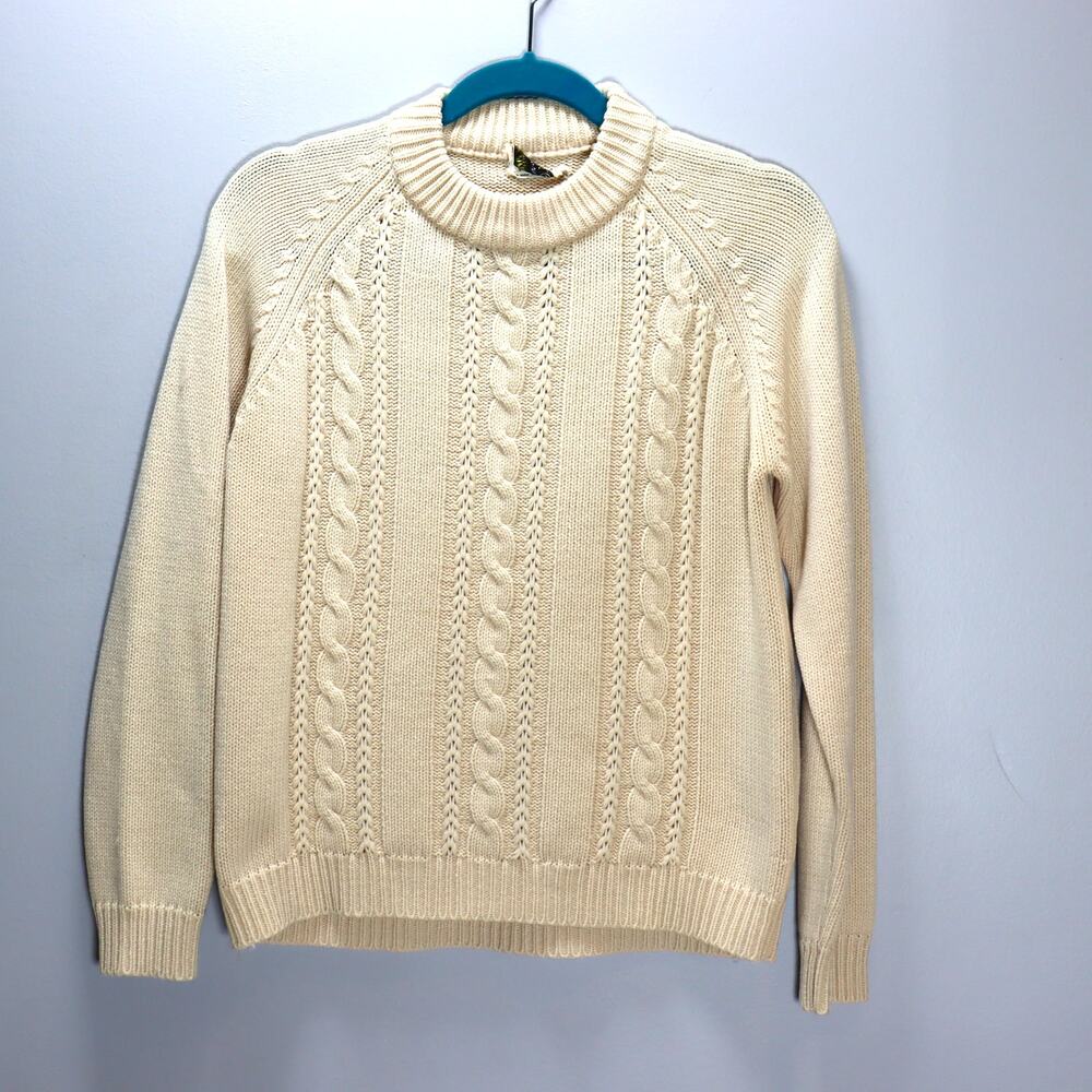 Vintage Miss Holly Cream Cable Knit Sweater Size L Classic‎ Cozy